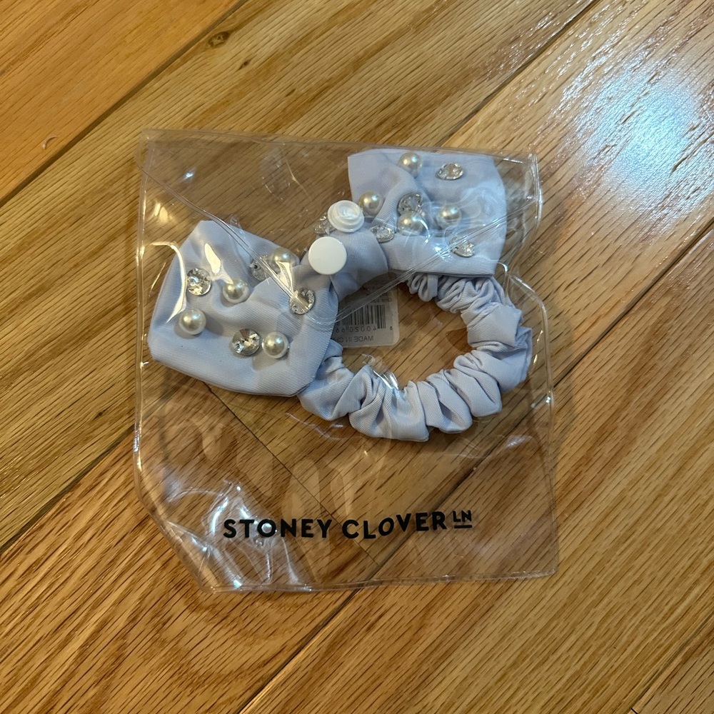 Stoney clover lane crystal and pearl scrunchie in pastel blue